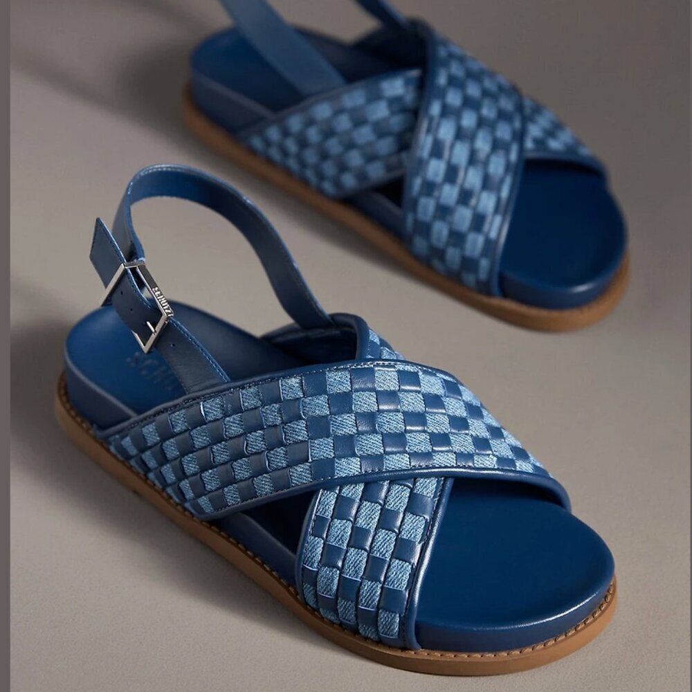 Schutz Ruby Sporty Crisscross Slingback Sandals Denim 9.5